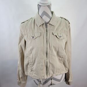 BlankNYC Cotton Crop Zip Front Jacket Snap Wrist Pockets Drawstring Bottom S Med